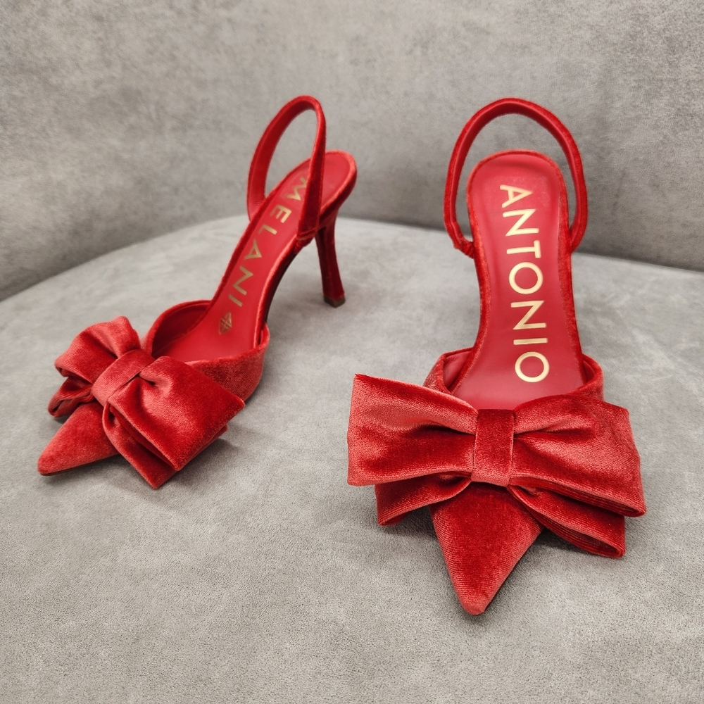 Antonio Melani Slingback Pumps 6 Red Scarlet Velvet Gentry Bow Pointy New $110 - Picture 3 of 15